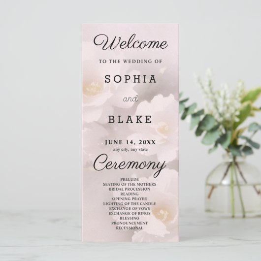 Wit bloemig en lichtroze trouwprogramma (Staand voorkant)