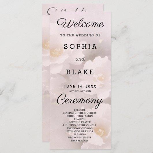 Wit bloemig en lichtroze trouwprogramma (Voorkant / Achterkant)