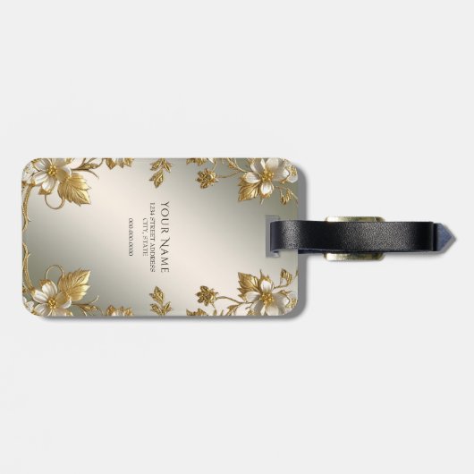 Wit Bloemig Goud  Bagagelabel (Achterkant horizontaal)
