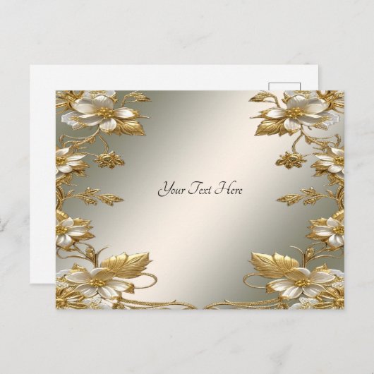 Wit Bloemig Goud  Briefkaart (Voorkant / Achterkant)