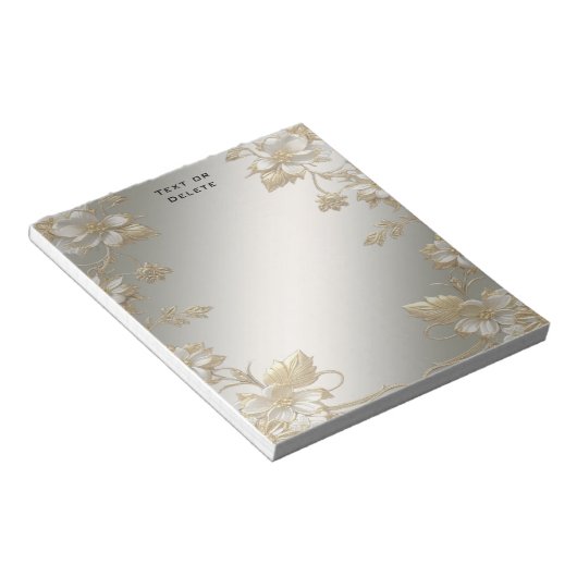 Wit Bloemig Goud  Notitieblok (Schuin)