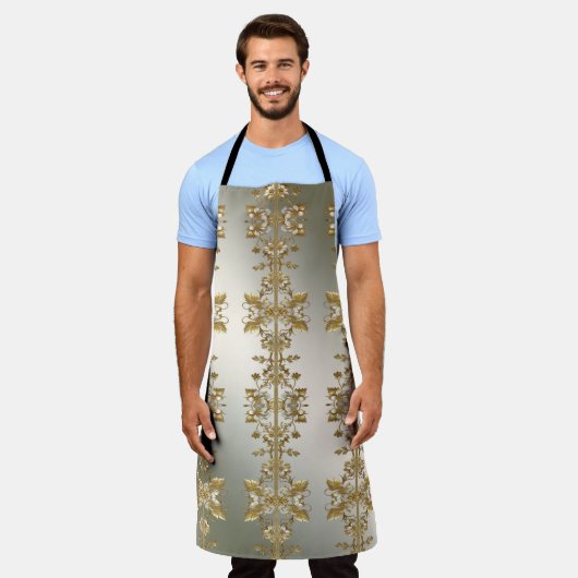 Wit Bloemig Goud Schort (Gedragen)