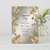 Wit Bloemig Goud  Verloving Kaart (Staand voorkant)