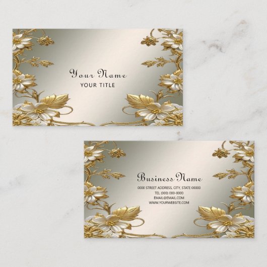 Wit Bloemig Goud Visitekaartje (Voorkant / Achterkant)