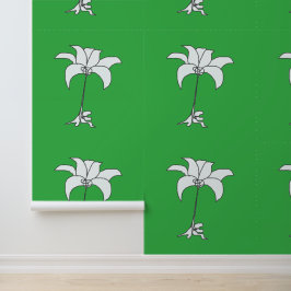 Wit bloemig groen behang