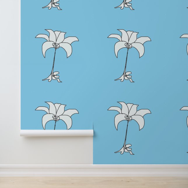 Wit bloemig lichtblauw behang (Applicatie)