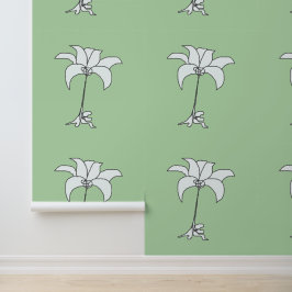 Wit bloemig Lichtgroen Behang