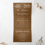 wit bloemig lijst, initialen houten bruiloft drieluik uitnodiging (Binnen)