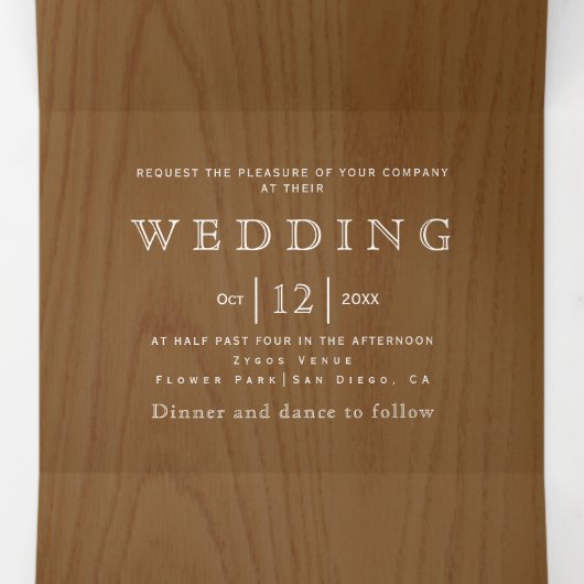 wit bloemig lijst, initialen houten bruiloft drieluik uitnodiging (Binnenkant midden)