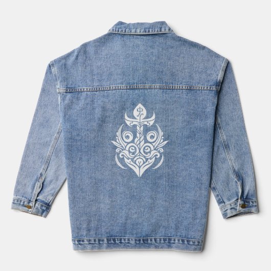 wit bloemig nautisch bootanker denim jacket (Achterkant)