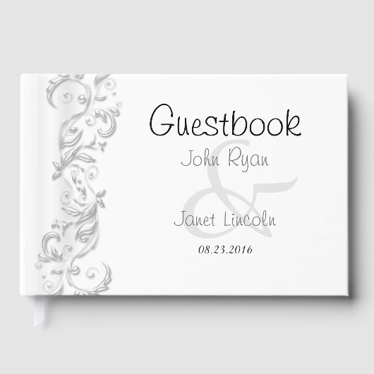 Wit bloemig sierlijk gastenboek (Voorkant)