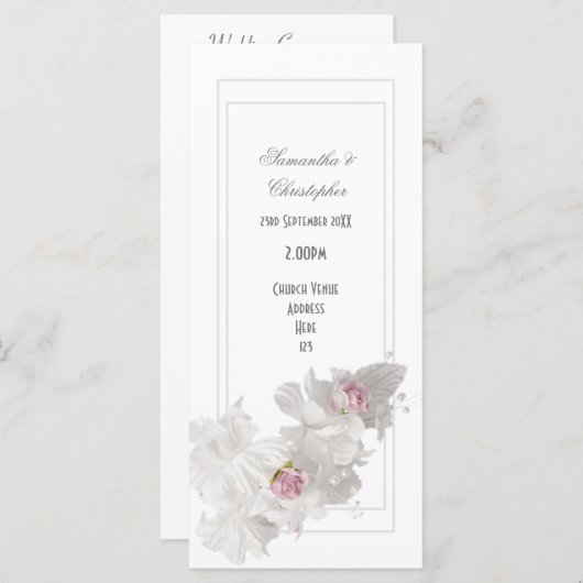 Wit-bloemkool, huwelijksprogramma voor bouquet programmakaart (Voorkant / Achterkant)