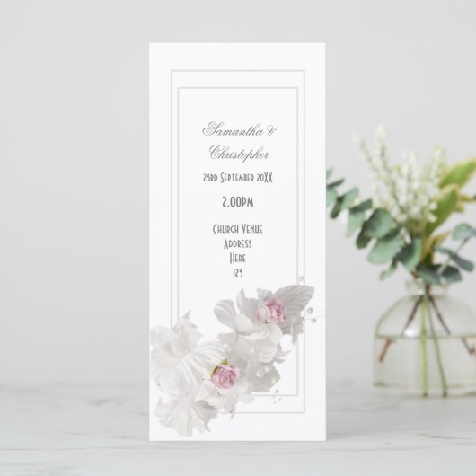 Wit-bloemkool, huwelijksprogramma voor bouquet programmakaart (Staand voorkant)