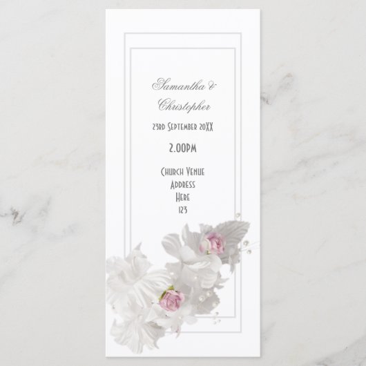 Wit-bloemkool, huwelijksprogramma voor bouquet programmakaart (Voorkant)