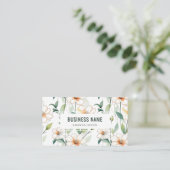 Wit bloemmotief groene begroeiing QR-code Visitekaartje (Staand voorkant)