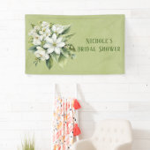 Wit bloemmotief groene waterverf bruiloftsfeest spandoek (Insitu)