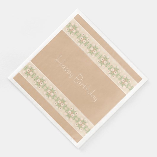 Wit bloemmotief met beige servet (Hoek)