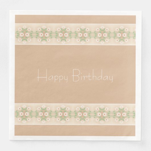 Wit bloemmotief met beige servet (Voorkant)