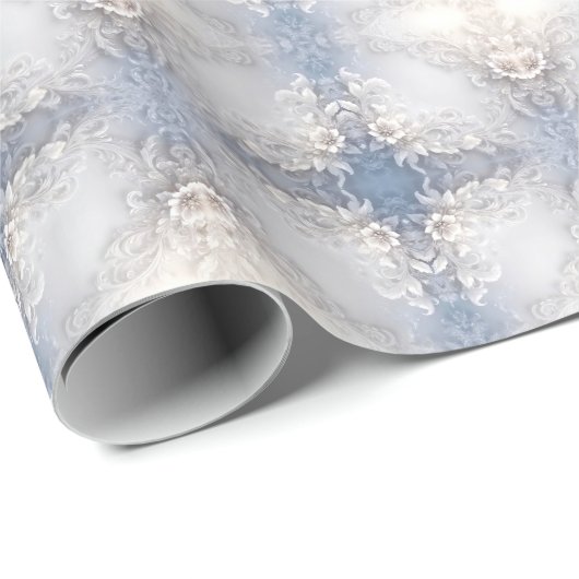 Wit bloemmotief met krullen inpakpapier (Rol Hoek)