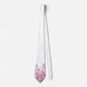 Wit bloemmotief met roze wilde bloemen stropdas