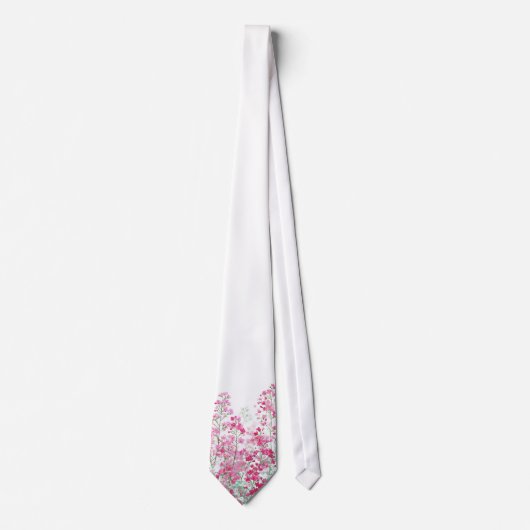 Wit bloemmotief met roze wilde bloemen stropdas (Voorkant)