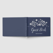 Wit bloemmotief op blauw gastenboek (Volledig)