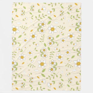 Wit bloemmotief op roomkleurige achtergrond fleece deken