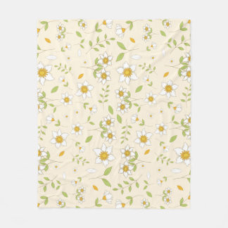 Wit bloemmotief op roomwit fleece deken
