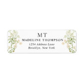 Wit bloemmotief wilde bloem klassiek monogramadres etiket (Voorkant)