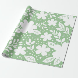 Wit bloemontwerp op een zachte groene achtergrond cadeaupapier