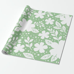 Wit bloemontwerp op een zachte groene achtergrond cadeaupapier