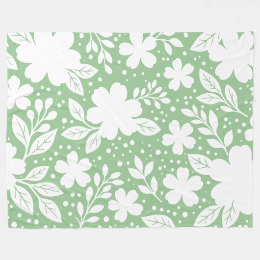 Wit bloemontwerp op een zachte groene achtergrond fleece deken (Voorkant (Horizontaal))
