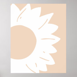 Wit bloempatroon op beige abstracte wandkunst poster