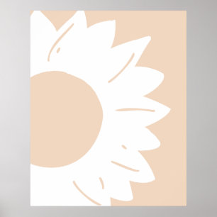 Wit bloempatroon op beige abstracte wandkunst poster