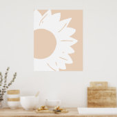 Wit bloempatroon op beige abstracte wandkunst poster (Keuken)