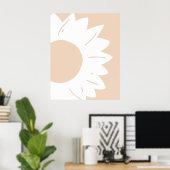 Wit bloempatroon op beige abstracte wandkunst poster (Thuiskantoor)