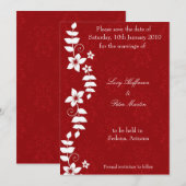 Wit bloemrood bewaar de datumkaart save the date (Voorkant / Achterkant)