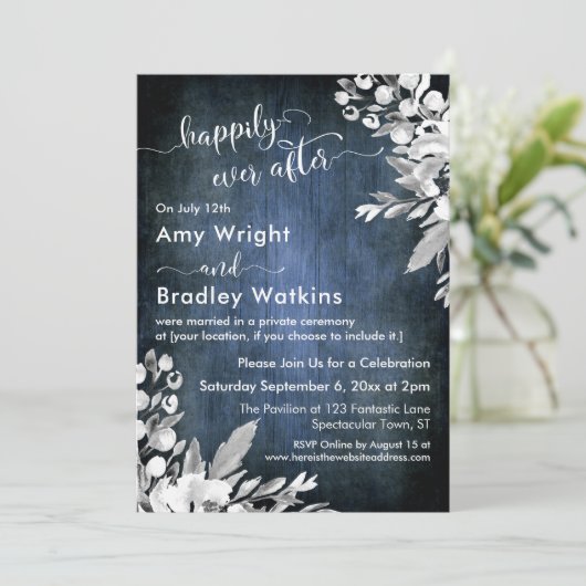 Wit bloemschilderwerk Blauw Gelukkig tot het einde Kaart (Staand voorkant)