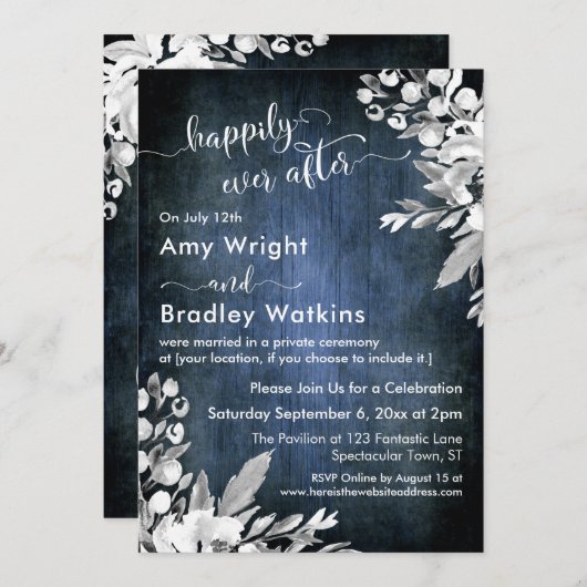 Wit bloemschilderwerk Blauw Gelukkig tot het einde Kaart (Voorkant / Achterkant)