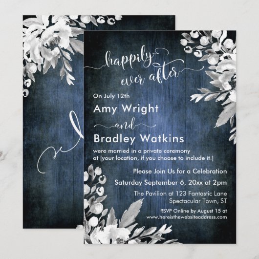 Wit bloemschilderwerk Blauw Gelukkig tot in lengte Kaart (Voorkant / Achterkant)