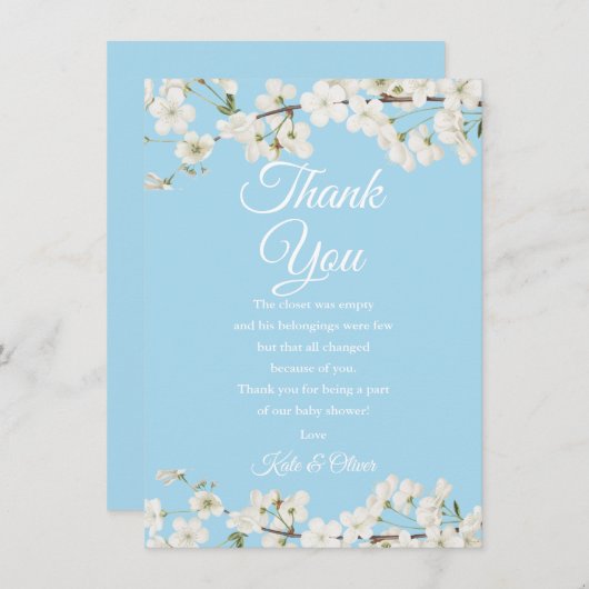  wit bloesem Baby shower dank u gedicht Bedankkaart (Voorkant / Achterkant)