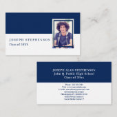 Wit | Blue Afstuderen Photo Insert Name Cards Contactkaartje (Voorkant / Achterkant)