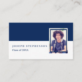 Wit | Blue Afstuderen Photo Insert Name Cards Contactkaartje