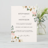 Wit & Blush Magnolia Bloemen Bruiloft QR Code Kaart (Staand voorkant)