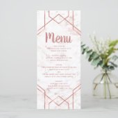 Wit & Blush Marmer en Roos Goud Bruiloft Menu (Staand voorkant)