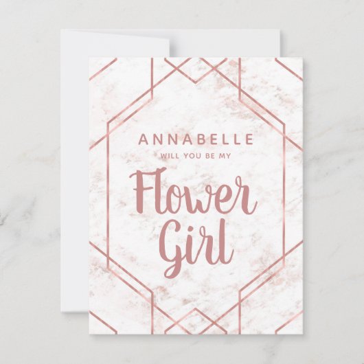 Wit Blush Marmer Roos Goud Bloemenmeisje Voorstel Kaart (Voorkant)