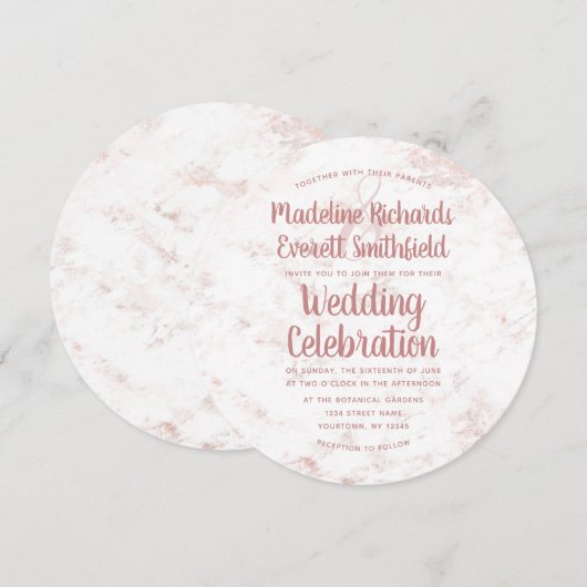 Wit & Blush Marmer Roze Gouden Trouw Uitnodiging (Voorkant / Achterkant)