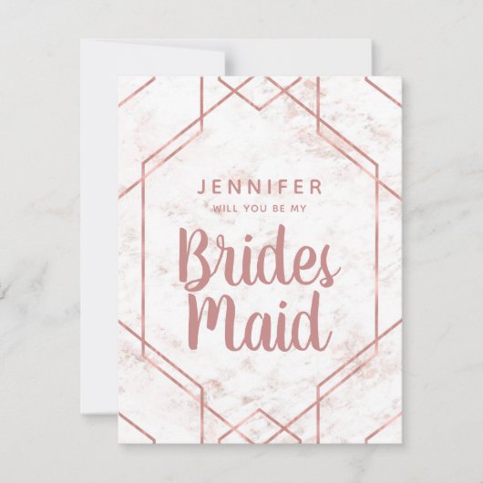 Wit & Blush Marmeren Roos Gouden Bruidsmeisje Voor Kaart (Voorkant)