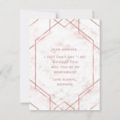 Wit & Blush Marmeren Roos Gouden Bruidsmeisje Voor Kaart (Achterkant)