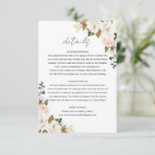Wit & Blush Roze Magnolia Bloemen Bruiloft Details Informatiekaartje (Staand voorkant)